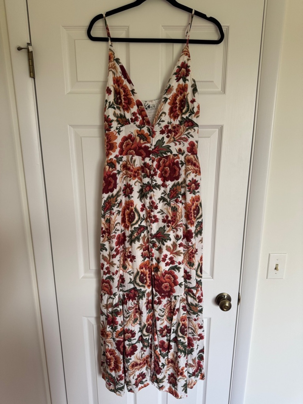 Floral Maxi Dress - White with Red & Green Floral